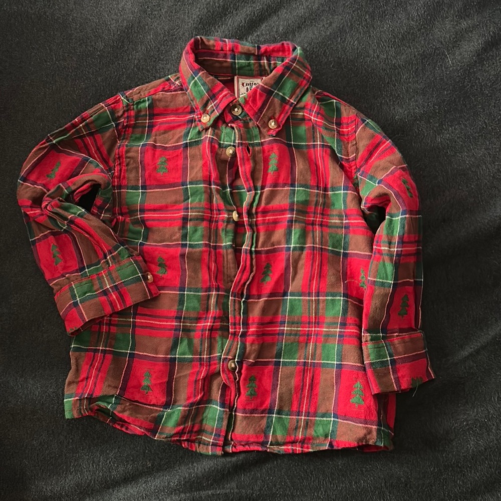 24 month boys red and green plaid Christmas shirt